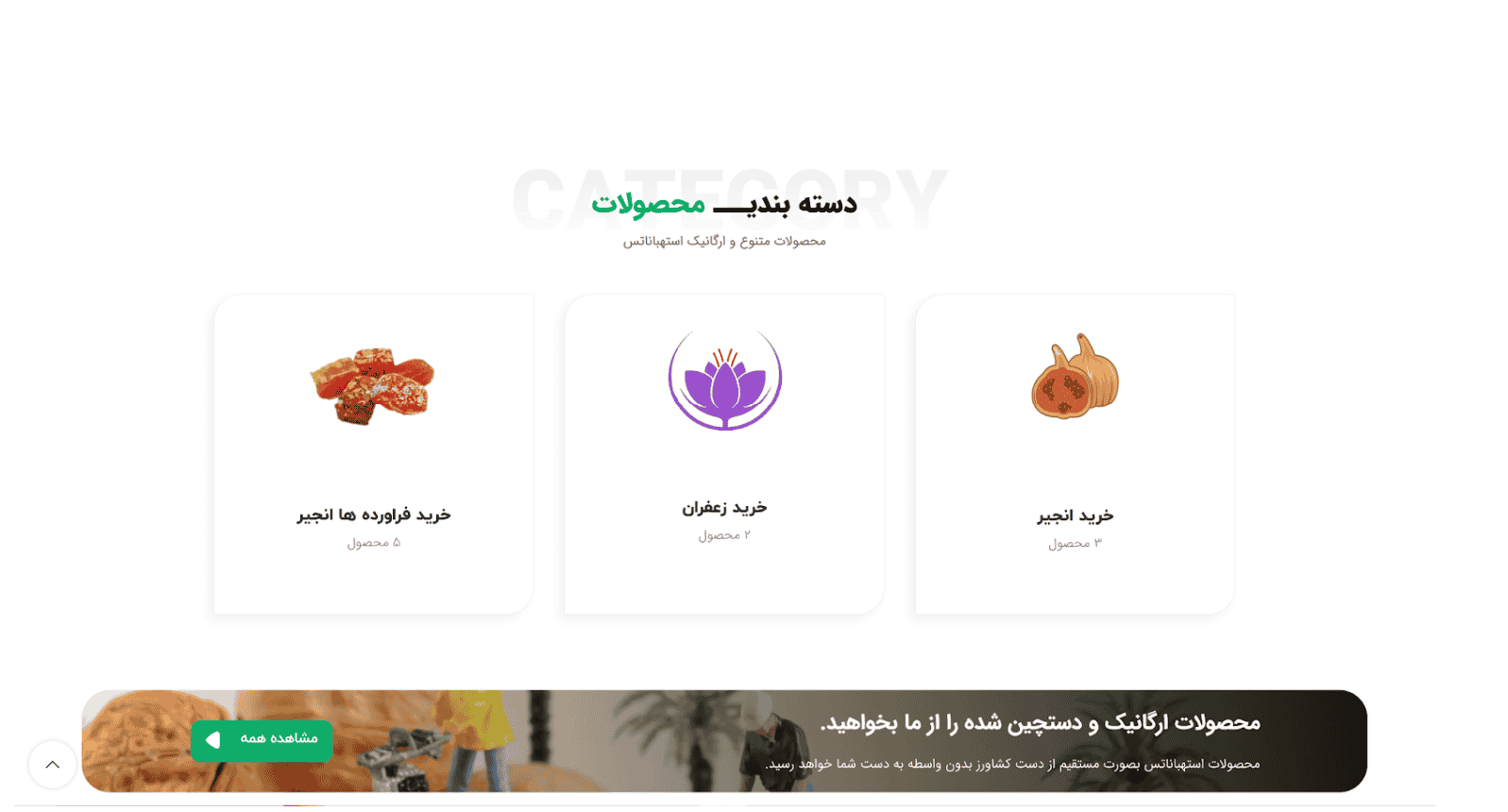 دسته‌بندی محصولات در طراحی سایت فروش خشکبار با انواع زعفران، انجیر و محصولات ارگانیک