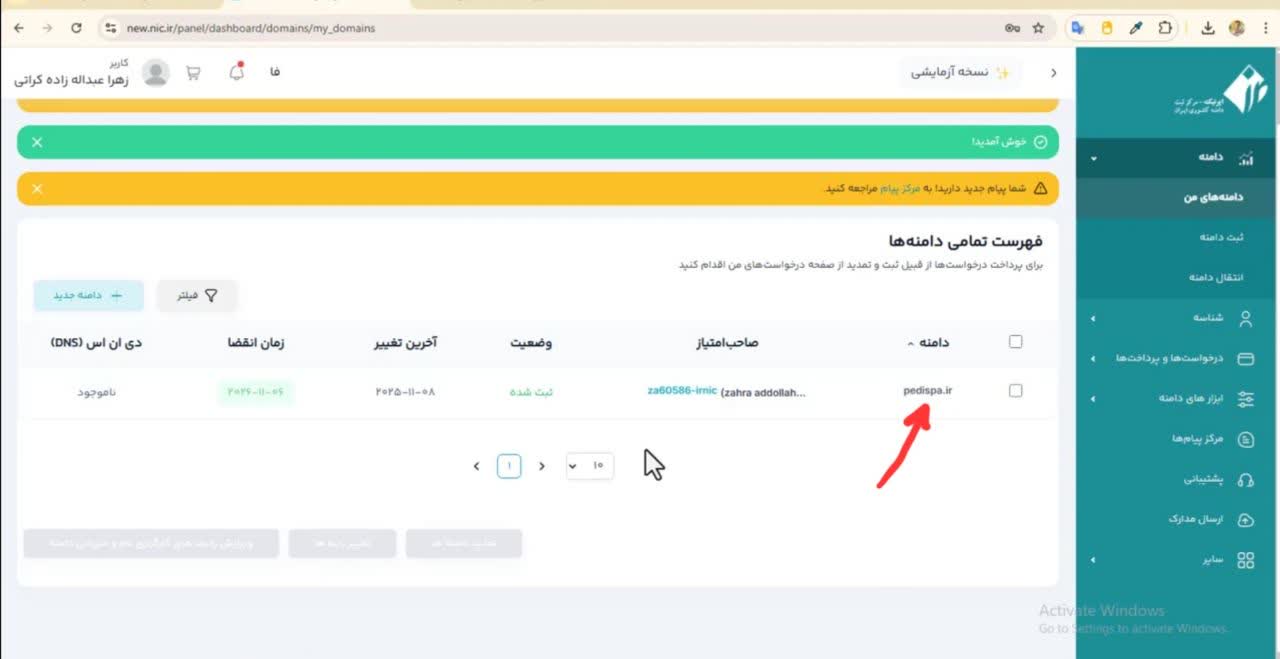 روی دامنه خریداری شده کلیک می کنیم.
